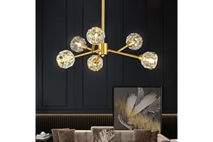 Weesalife Sputnik Chandeliers Mid Century Crystal Pendant Light Chandelier 6 Lights Contemporary Brass Branches Chandeliers Ceiling Light Fixtures for Dining Room Bedroom Living Room