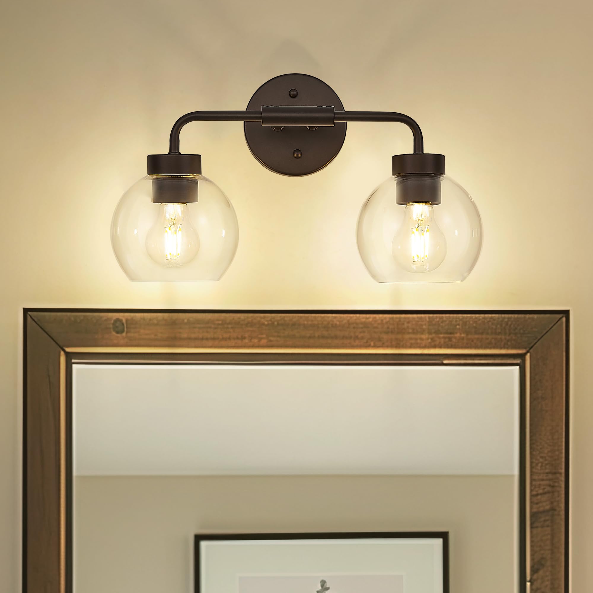 Photo 1 of zeyu 2-Light Bathroom Vanity Lights Over Mirror, Farmhouse Globe Bathroom Light Fixtures with Clear Glass Shade, Oil Rubbed Bronze Finish, ZS62BG-2W ORB