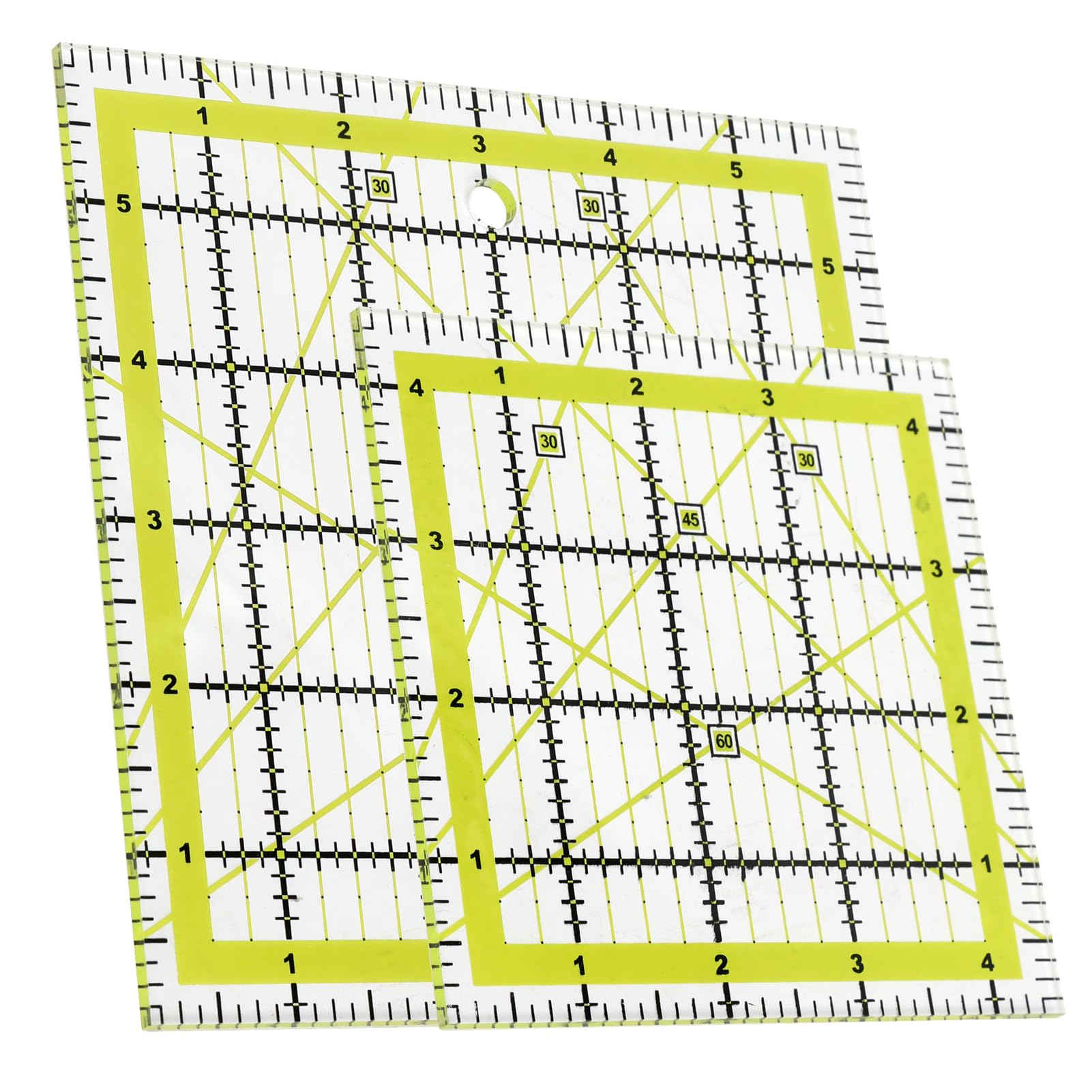 Sewing Ruler Quilting Rulers: 2 Pcs 4.5inch & 6 Inch Acrylic Square Quilting Templates With Coloured & Grid Lines, Non-Slip Print Quilters Ruler for DIY Crafts Patchwork and Fabric Precision Cutting