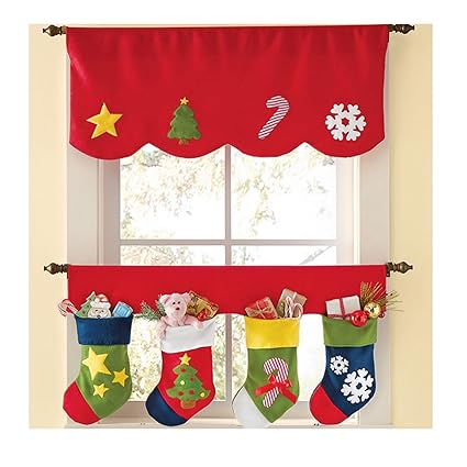Outgeek Christmas Curtain Valance 2Pcs Christmas Decorative Window Curtain Valance