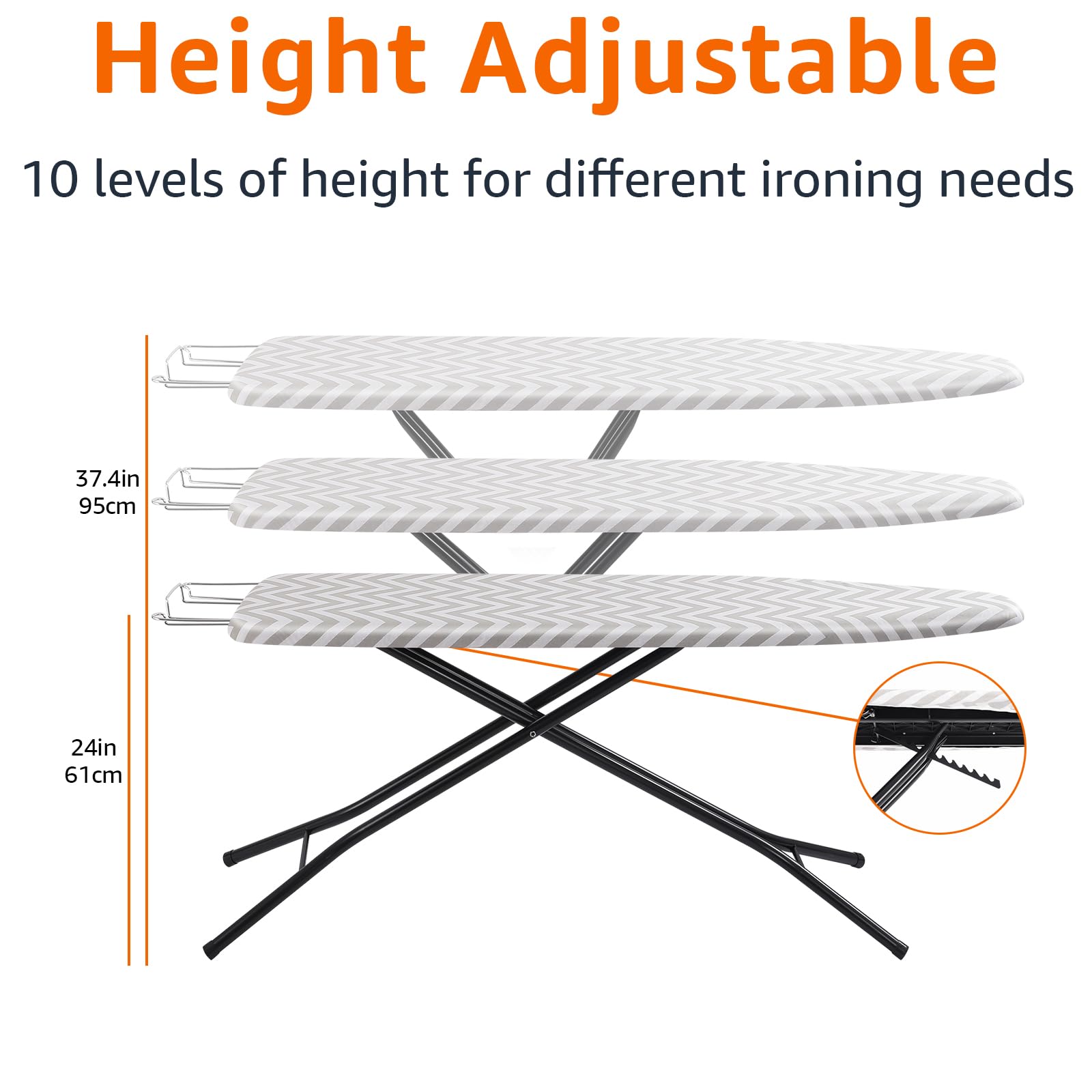 Amazon Basics Full-Size Ironing Board - 4-Leg Fold-Up, Chevron Removable Cover, 60