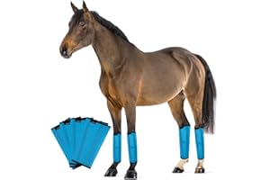 FOXLVDA Horse Fly Boots - Fly Boots for Horses Set of 4, Comfortable Horse Leggings, Mesh Material Design with Metal Support Bars for Reduces Stomping & Leg Fatigue (Blue, Medium)