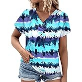 DOLNINE Plus-Size-Tops for Women Casual V Neck Tshirts Short Sleeve Tees Fashion Floral/Pattern Print Tie Dye Tunics XL-5XL