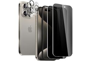2 Pack Privacy Screen Protector for iPhone 15 Pro Max and 2 Pack Camera Lens Protector, 9H Hardness Double Shatterproof Anti-