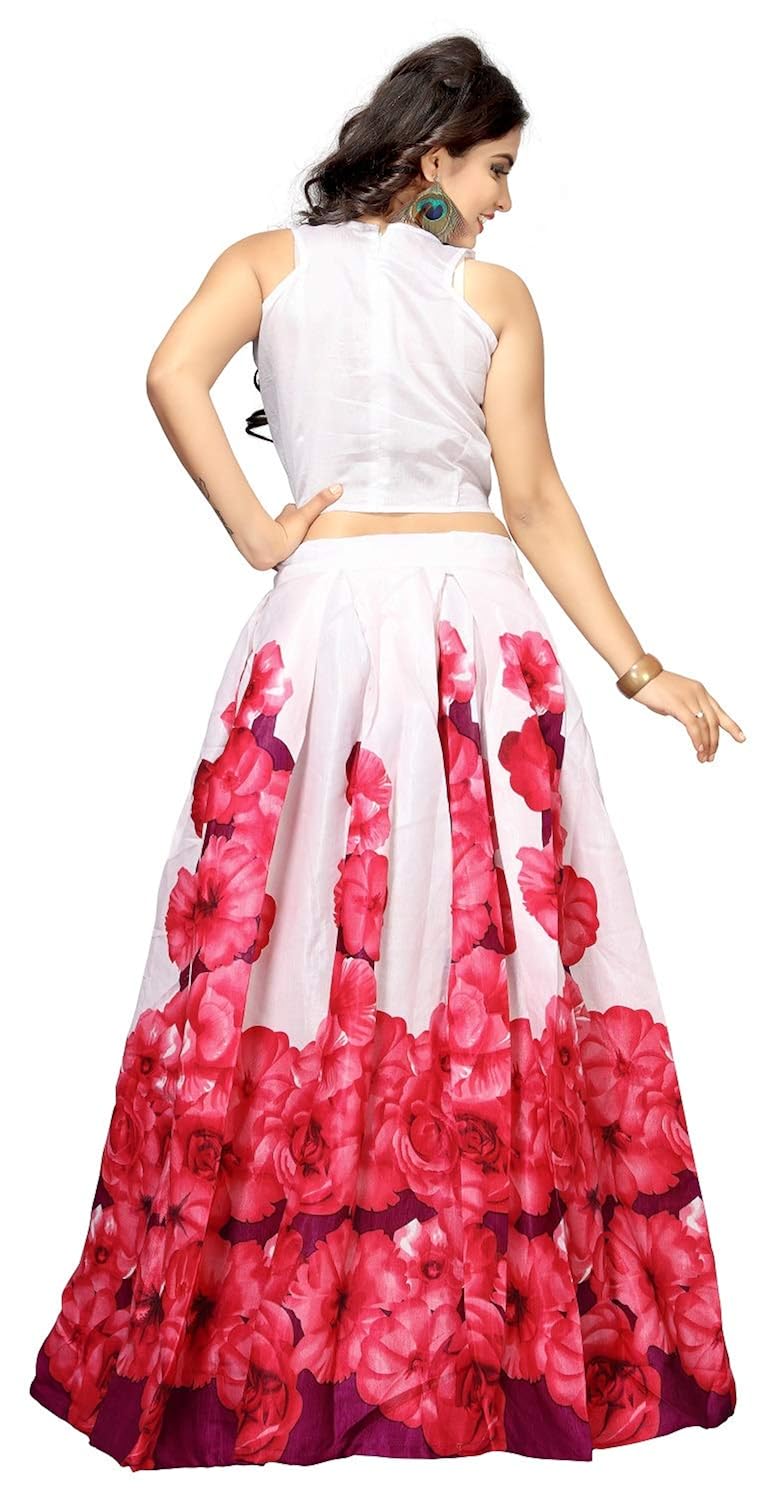 nplash fashion girl's lehenga choli (red and white, free size)
