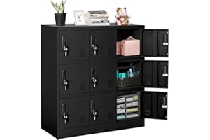 Pataku Locker for School 9 Doors Black Metal Cabinet Three Tier Locker for Employees, Kids Shoe Storage, Locker Cabinet with Ventilation Holes for Home Office School Gym Playground