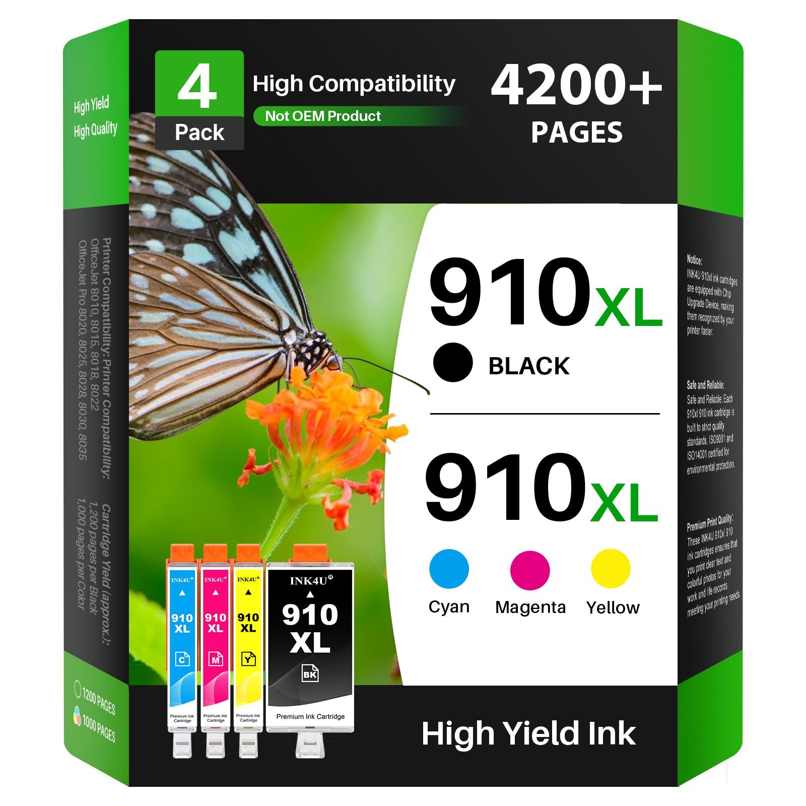 Photo 1 of 910XL Ink Cartridges Combo Pack Compatible Replacement for HP 910XL 910 Ink Cartridges to Use with HP OfficeJet Pro 8020 8025 8028 8030 8035 8010 8015 8018 8022 Printer (1BK/1C/1M/1Y, 4 Pack)