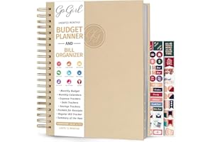 GoGirl Budget Planner & Monthly Bill Organizer – Monthly Financial Book with Pockets. Expense Tracker Notebook Journal, Large (Seashell)