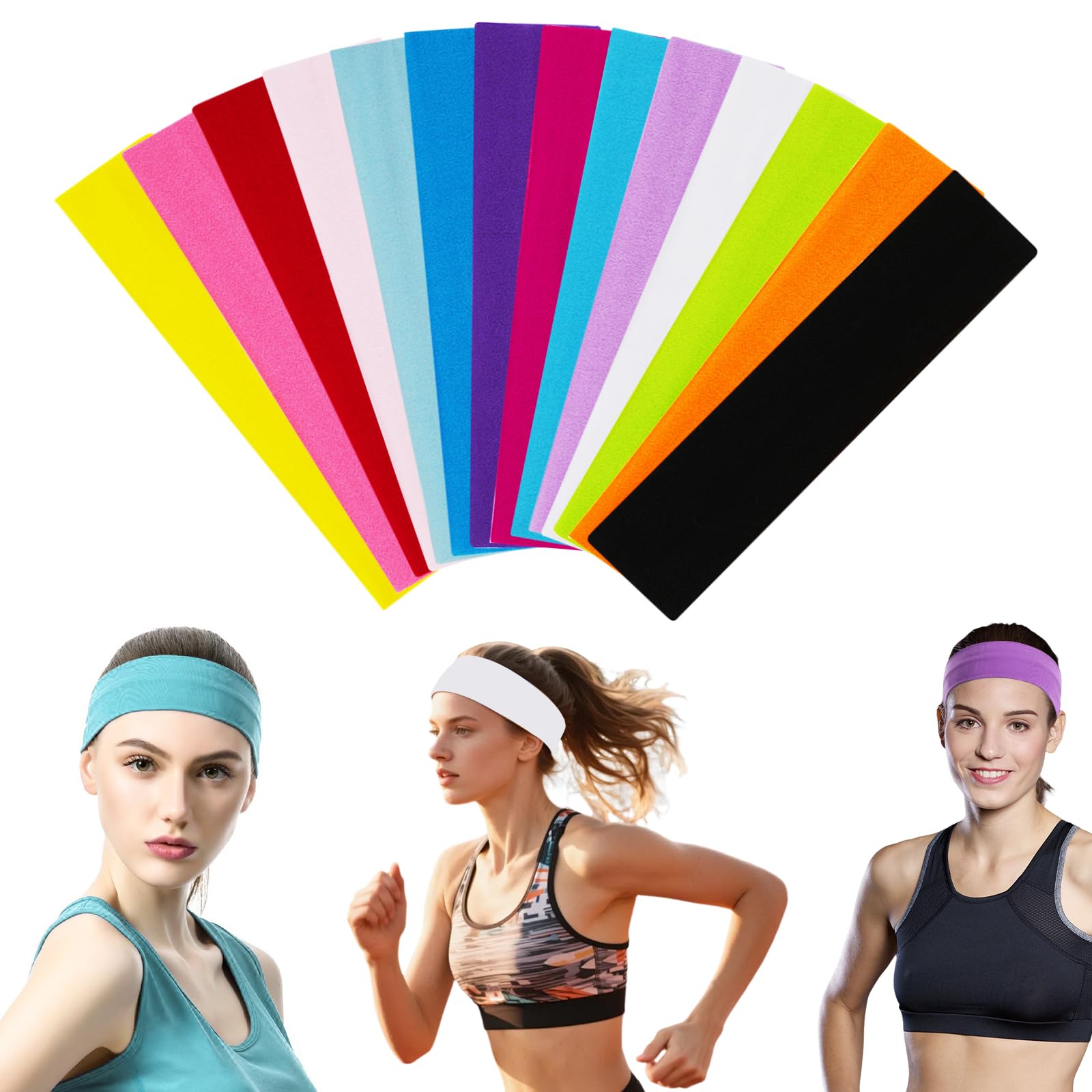QUMENEY 14PCS Yoga Headbands Colorful Sport Fashion Headband Elastic Sweatband for Women Girls Sports Pilates Fitness (Mixed Colors)