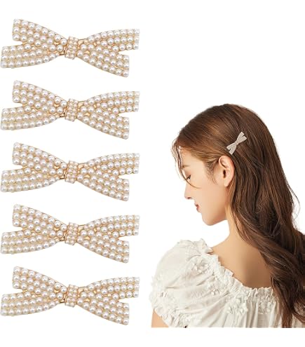 Amazon.com : 2Pcs Pearl Hair Bow Clips for Girls Small White  display picture 1