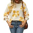 Yimoon Women's Cute Flower Knit Sweater - Oversized Crewneck, Cable Knit, Long Lantern Sleeves - View #2