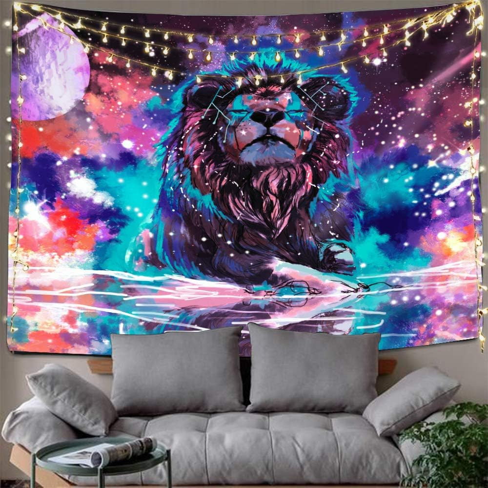Hexagram Lion Tapestry Wall Tapestry Indian Bohemian Trippy Wall Art Small Hippie Tapestry Wall Hanging Psychedelic Outer Space Tapestry Home Decorations For Living Room Tapestries