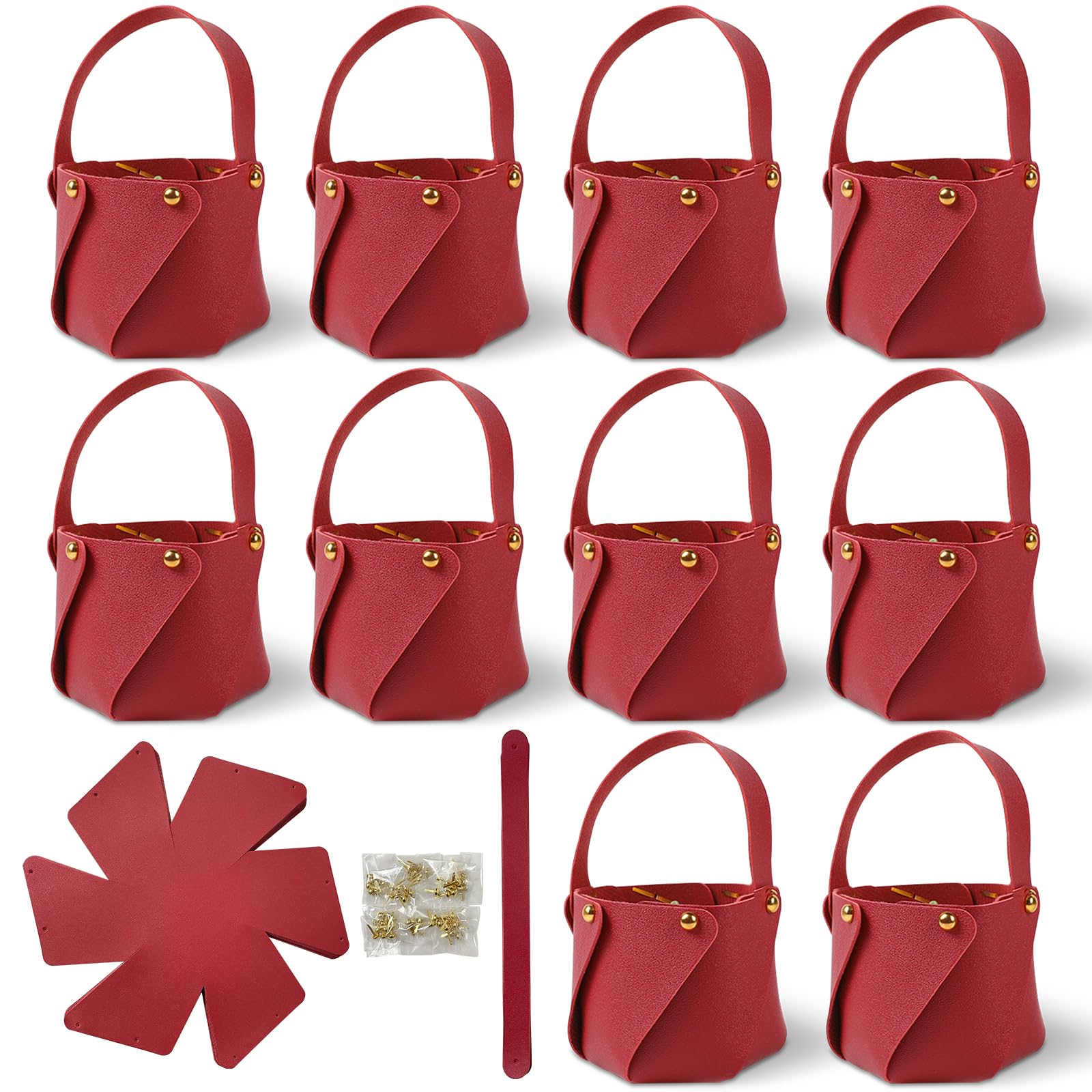 Photo 1 of 10 Pack Burgundy Candy Gift Bags DIY Kit, Faux Leather Party Favor Bags with Gold Buckle for Weddings, Baby Showers, and Holiday Celebrations