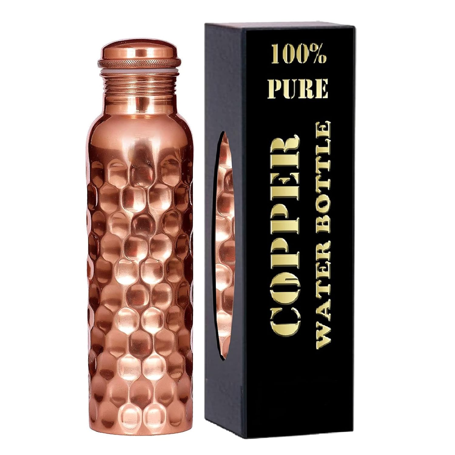 GA+ Matt Finished 100 Pure Copper Water Bottle 1 Liter, Leak Proof