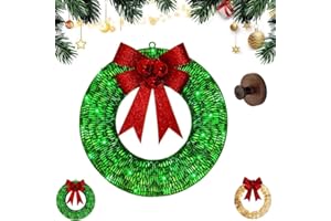 Outdoor Christmas LED Wreath, Large Illuminated Metal Window Christmas Decorations, Indoor Hanging Glowing Holiday Decor with
