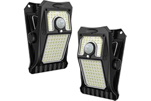 Tryme 90LEDs Solar Lights Outdoor Clip Motion Sensor Lights 3 Modes 3 Mounting Ways IP65 Waterproof Security Light for Chain Link Fence Camping Gate (2 Pack)