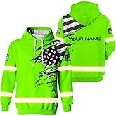HiVis Custom US Flag High Visibility Hoodie for Men Reflective Hoodie Safety Workwear for Worker Runner Patriotic ACC02