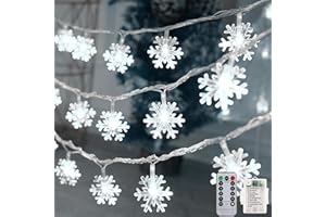 colcutee Christmas Snowflake Lights, 20ft 40LED 8 Modes & Timer Battery Operated Christmas Decorations Lights with Remote Control, Fairy Lights for Indoor Outdoor Holiday Party Decorations (White)