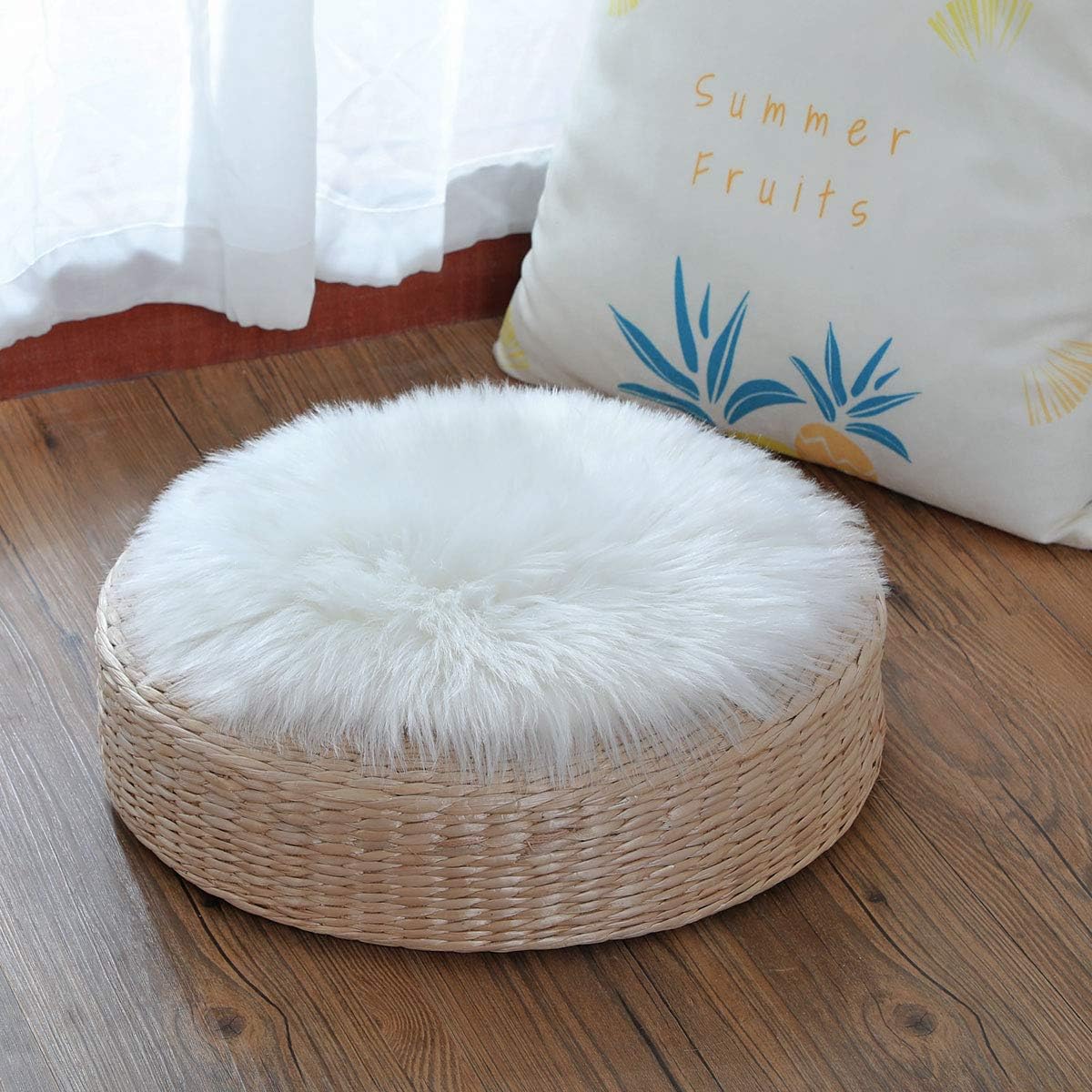 Imitation Sheepskin Rug Kaihong 60 x 90 cm, Longhair Faux Fur Imitation Wool Sofa Bedroom Rug Mat, wool, Rundes Weiß, 30 x 30 cm