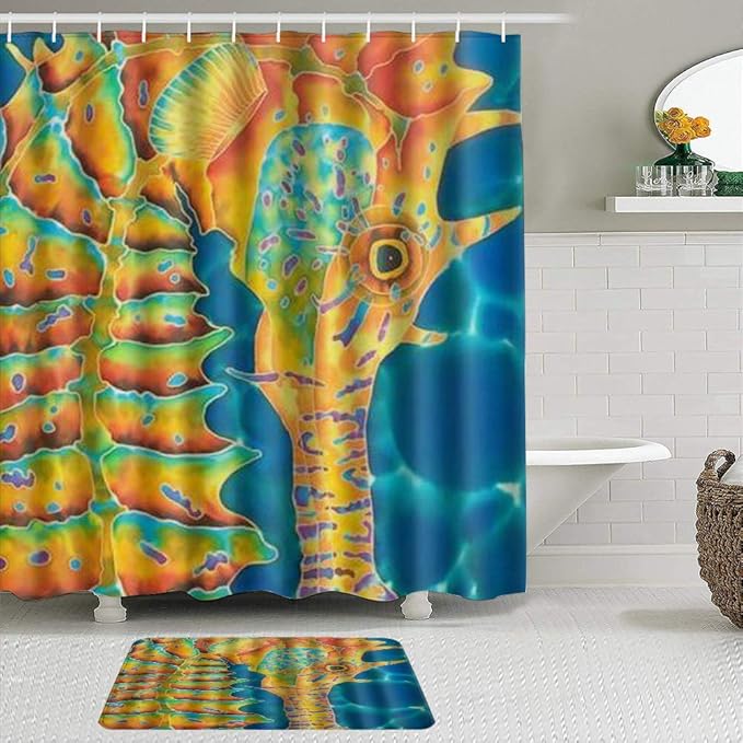 Minalo 2-teiliges Duschvorhangset mit Rutschfester Badematte