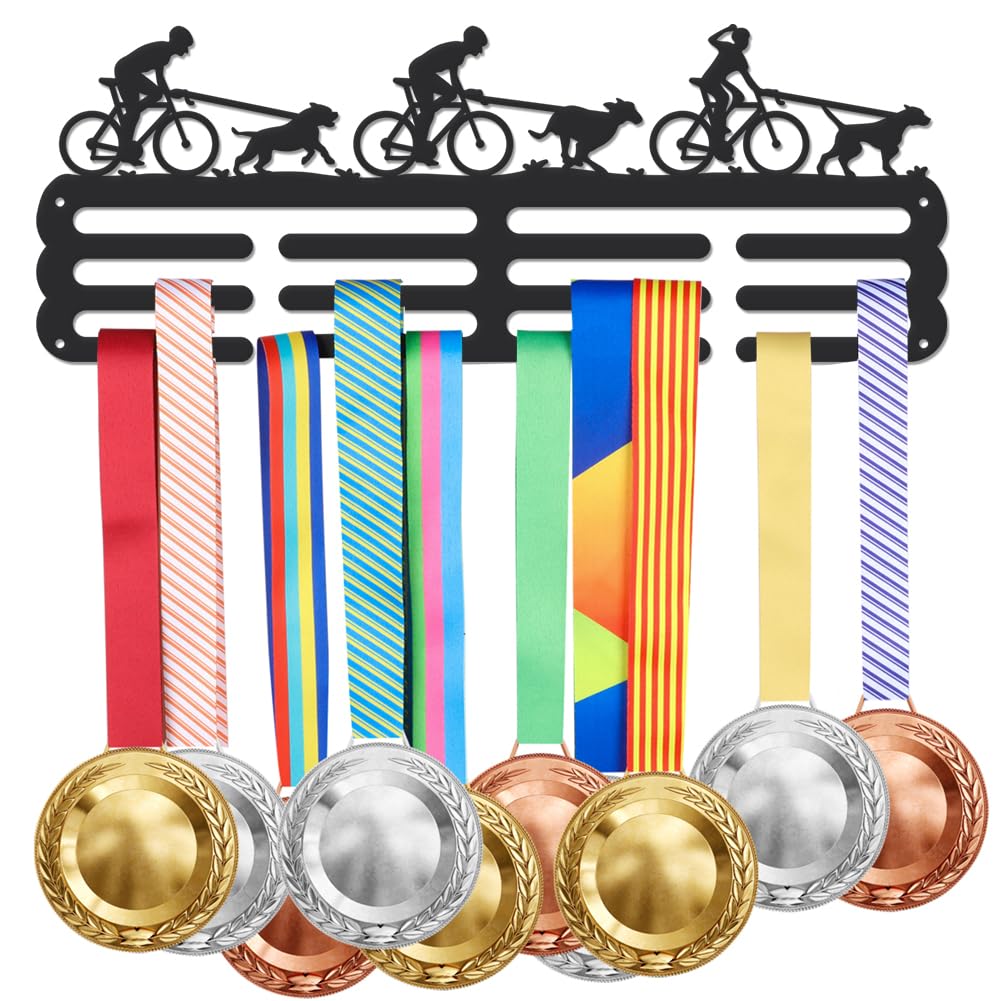 SUPERDANT Cycling with Dog Medal Holder Sport Display Hanger Medal Trophy Display Rack Awards Metal Lanyard Sturdy Athlete Gift Over 60 Medals