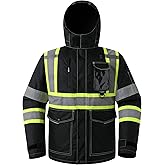 JKSafety Hi Vis Safety Jackets for Men High Visibility Bomber Jackets with Detachable Hood Meet ANSI Standard (BJ480)