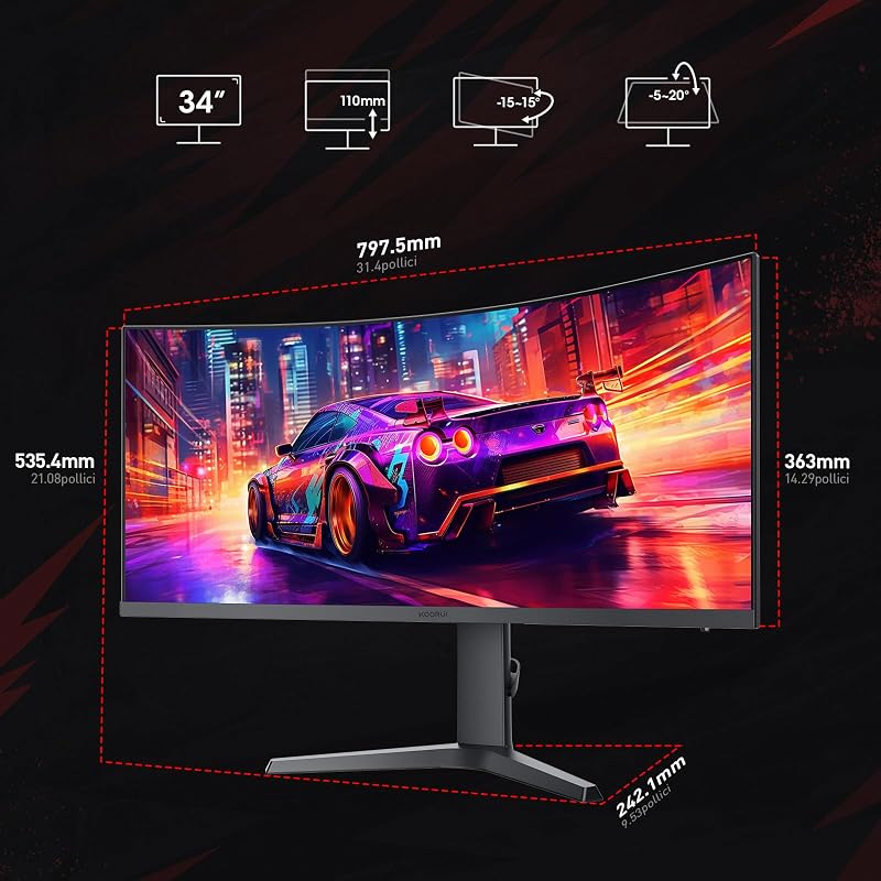 Monitor Gaming Curvo 34 Pollici 200Hz WQHD HDR400 PIP PBP HDMI/DP