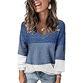 FEKOAFE Womens Sweaters 2026 Fall V Neck Long Sleeve Hollow Knit Pullover Sweaters for Women