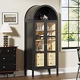 ROOMTEC Modern Farmhouse Arched Cabinet with Glass Doors,72" Tall Auto Sensor Light Arch Storage Cabinet with Height Adjustab