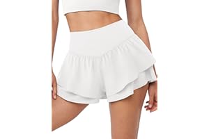 IWD Women's Flowy Athletic Shorts High Waisted Double Ruffle Butterfly Shorts 2 in 1 Running Tennis Shorts with Pockets