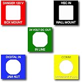 Engraved Panel Mount Connector Tags, XLR connector labels, MIL-DTL connector Industrial tags, Wall or Box mount, Jam nut receptacle tags, Mil-spec Hermetic connector labels, Audio Stage, Plastic tags