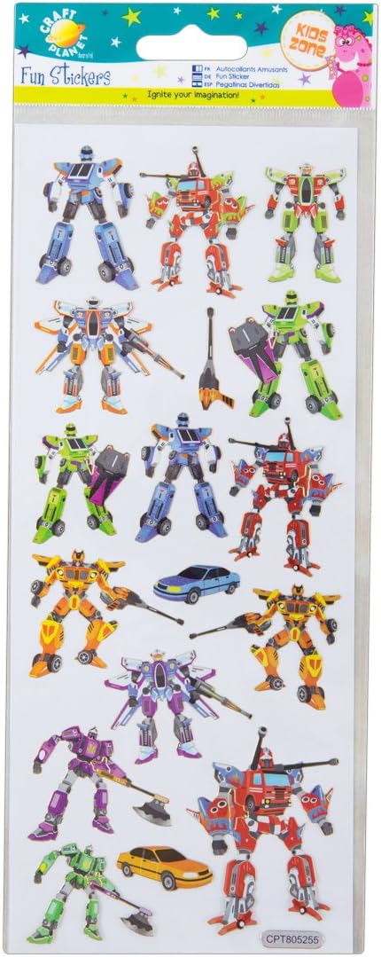 Craft Planet Fun Stickers, Robot Cars, for Young Crafters Collection Posters, Card Making, Scrapbooking, Party Bag Fillers