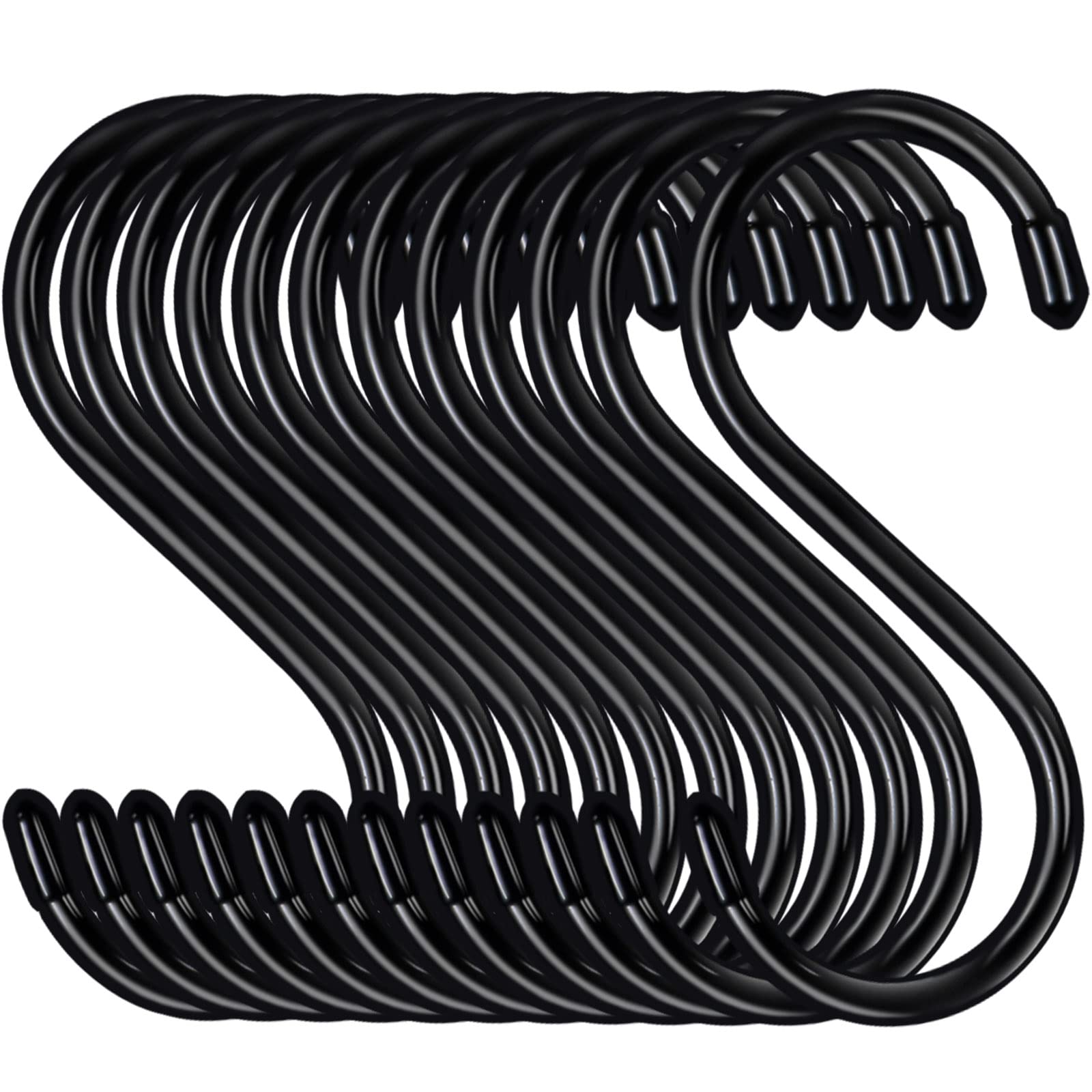 Photo 1 of 12 Pack 5 Inch S Hooks for Hanging, Large Vinyl Coated Closet Hooks Non Slip Heavy Duty, Rust Proof Steel Black Metal S Hooks for Hanging Jeans Plants Clothes Bag Purse Bird Feeder Pot Pan Cups Towel