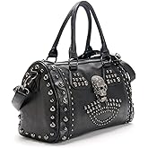 AlwaySky Women Skull Handbag Large Capacity Gothic Shoulder Bag Studded Doctor Handbag