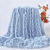 Plush Super Soft Blanket Bedding Sofa Cover Furry Fuzzy Fur Warm Throw Qulit Cozy Couch Blanket for Winter (51"x63",Blue and White)