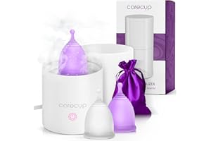 Carecup Menstrual Cup Sterilizer - Modern Menstrual Cup Cleaner Unscented Sanitizer - 2-Minute Automatic Steam Wash - Holder Fits Small Soft & Large Period Disc - 99.9% of Germs (Steamer + Cups)