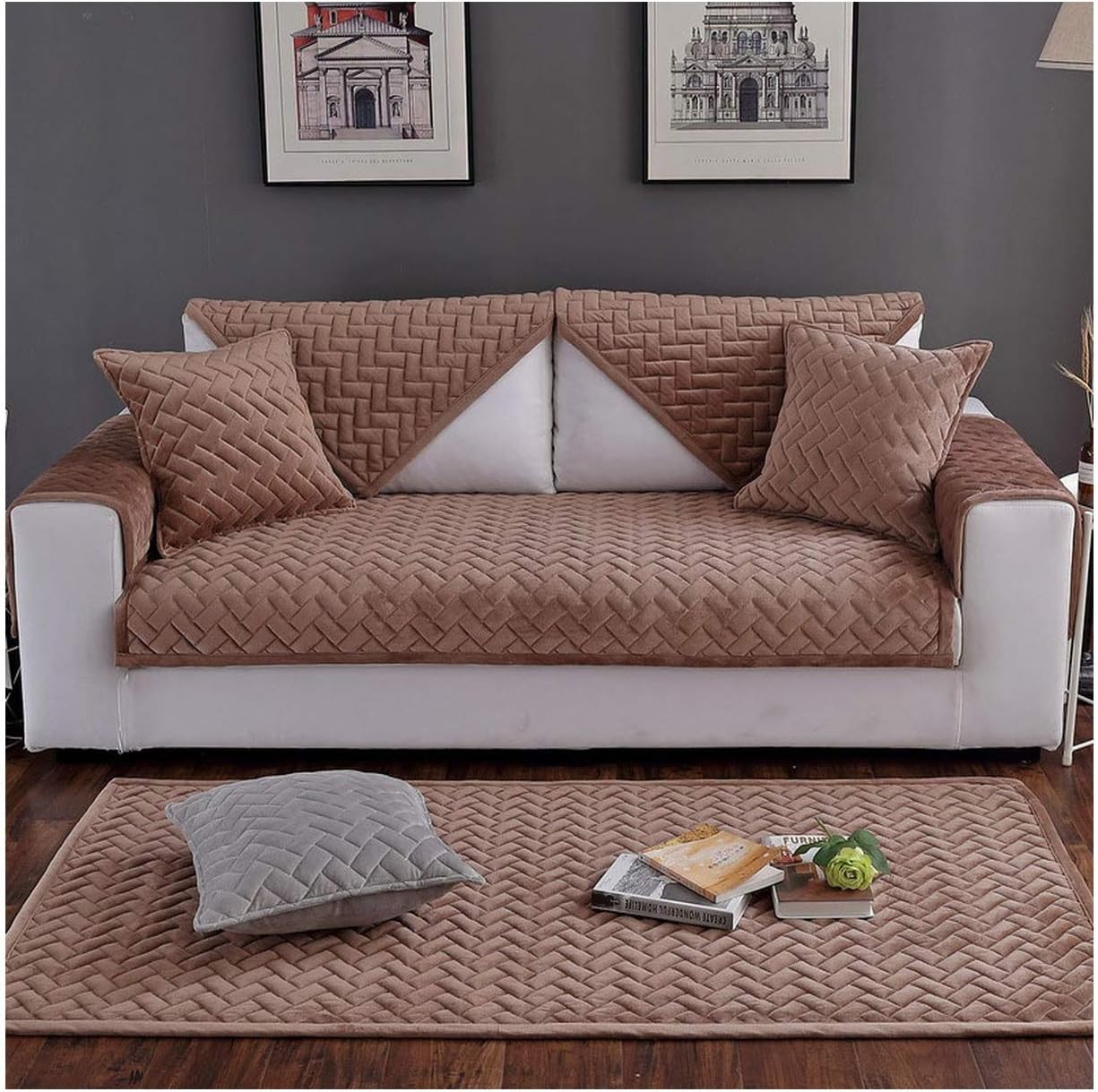 1 Piece Sofa Covers for Living Room Gray Coffee Beige Plush