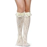 Benefeet Sox Womens Fishnet Knee High Socks White Black Lace Mesh Sexy Stockings Hollow Out Sheer Tube Calf Sock