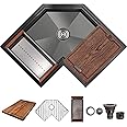 Strictly Sinks 30 Inch Corner Kitchen Sink Undermount– 16 Gauge Stainless Steel Butterfly Sink Undermount, Scratch & Stain Resistant Corner Single Bowl Workstation Sink with Accessories (Black)