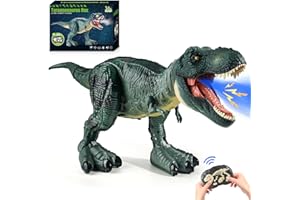 DINOSAURS'ISLAND TOYS Tyrannosaurus Remote Control Dinosaur Toys for Kids 3-12, Adjustable Speed T Rex Toys with Mist Spray, Light & Roar - RC Robot Dinosaur Christmas, Birthday Gifts for Boys Girls (Green)
