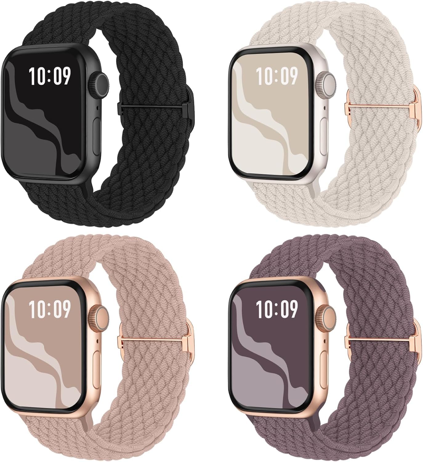 4 Pack Braided Stretchy Bands Compatible with Apple Watch 40mm 41mm 38mm 42mm 44mm 45mm 46mm 49mm Women Men, Breathable Nylon Elastic Daily Use Straps for iWatch Series 11/10 9 8 7 6 5 4 3 SE/Ultra 2