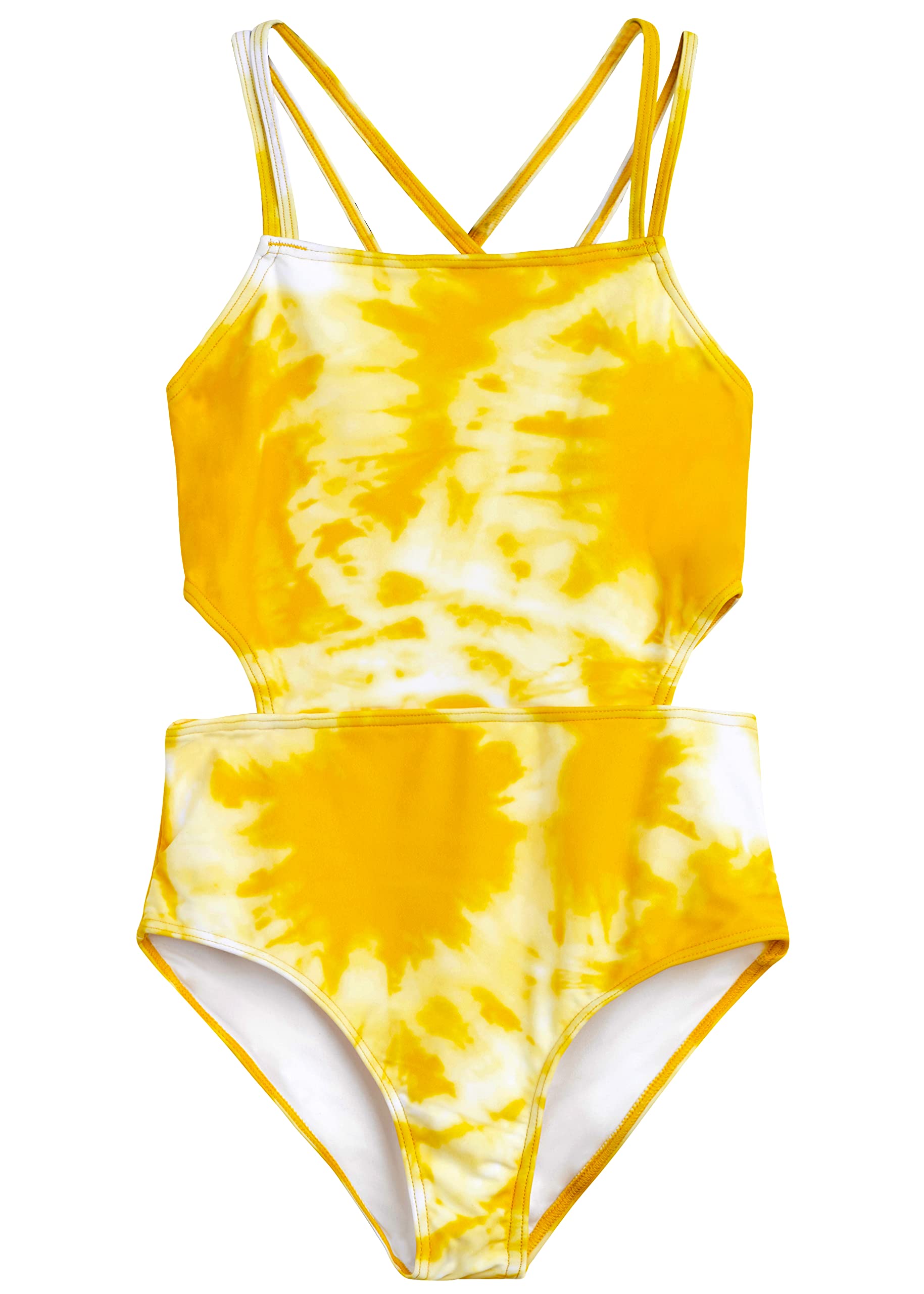 Photo 1 of Kanu Surf Girls Sport Cut-Out One Piece Swimsuit, Beach Yellow, 12