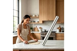 Stainless Steel French Rolling Pin, Smooth Heavy Duty Metal Dough Roller, Easy Clean Kitchen Baking Tool, Multipurpose Rolling Pin for Bagel, Pizza, Artisan Bread And Thin Steak Wrapper Making