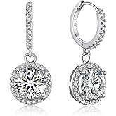 MomentWish Dangle Earrings for Women-925 Sterling Silver Moissanite Earring, Women's Gift for Valentine Birthday, D Color VVS1 Dancing Moissanite Hoops
