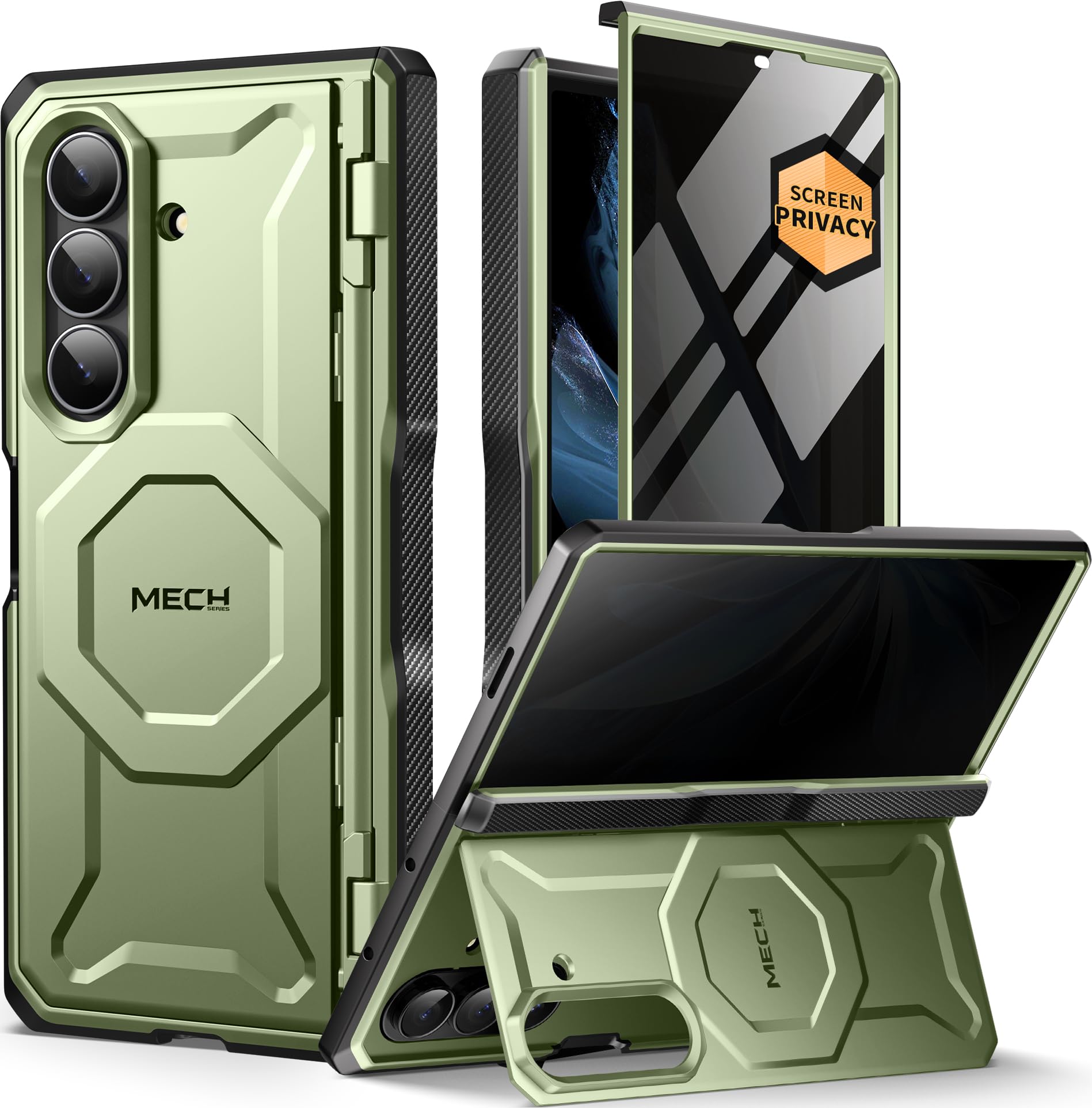 TONGATE for Galaxy Z Fold 7 Case with Privacy Screen Protector, [Compatible with MagSafe][Anti Spy] Shockproof Phone Case, Built-in Stand & Belt Clip & Hinge Cover for Samsung Z Fold 7 2025, Green