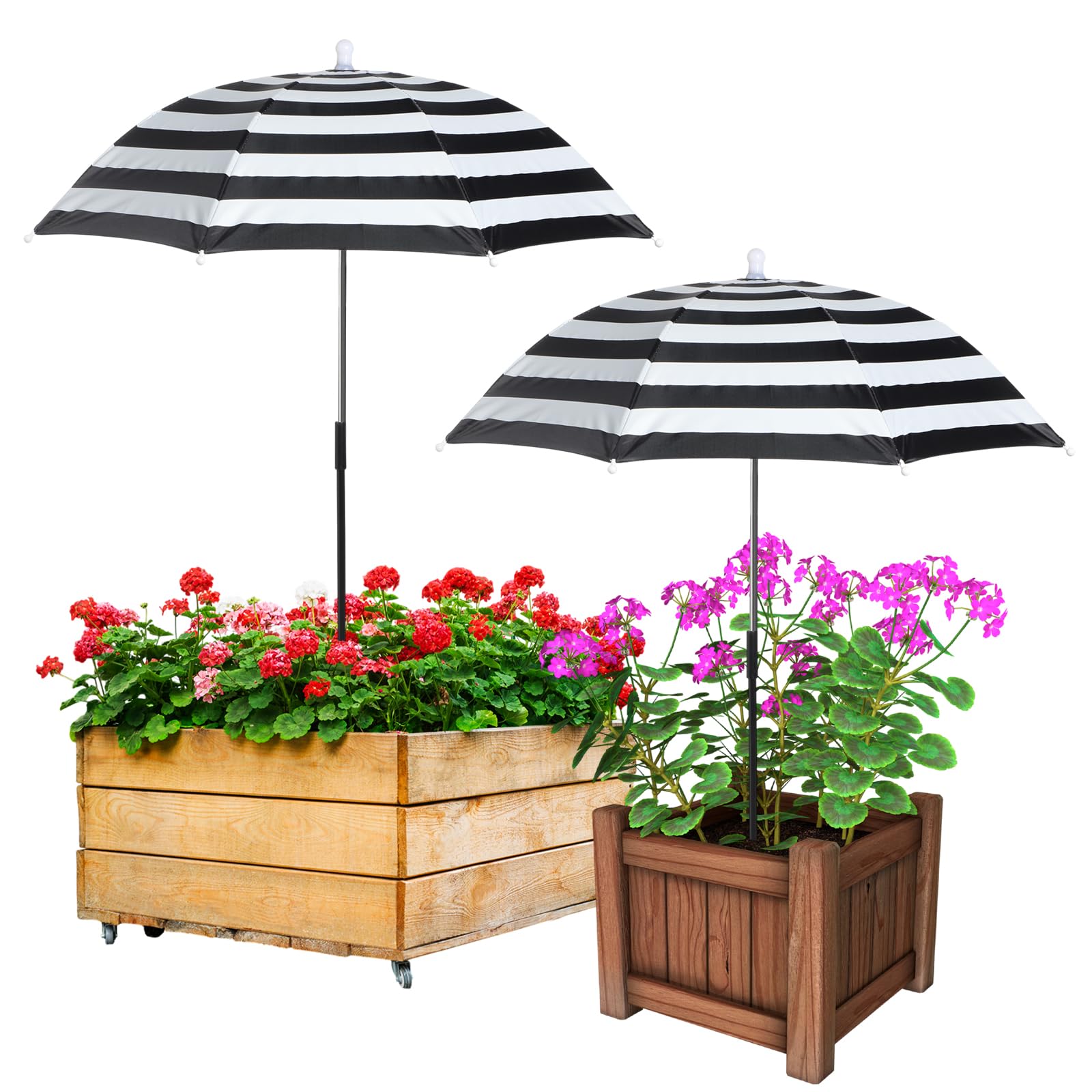 Photo 1 of Abbylike 2 Set Plant Umbrellas for Outdoor Plants, Garden Umbrella Shade for Potted Plants and Garden Beds Plant Cover for Sun Summer Beach Terrace Lawn Swimming Pool (Stripe,Black and White)