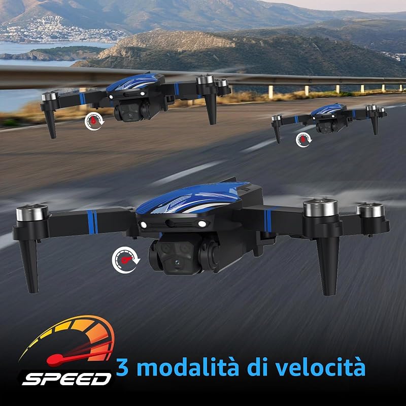 Drone con Camera, Schermo LCD FPV Live Video, Droni Motore Brushless, Sistema di Prevenzione Ostacoli a 270°, 3D Flips, Supporta Schede SD fino a 32 GB, Peso Inferiore a 250g per Beginners