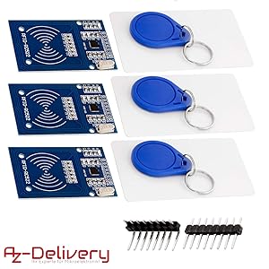 AZDelivery 3 x RFID Kit RC522 13,56MHz con Lector, Chip y Tarjeta compatible con Arduino y Raspberry Pi con E-Book incluido!