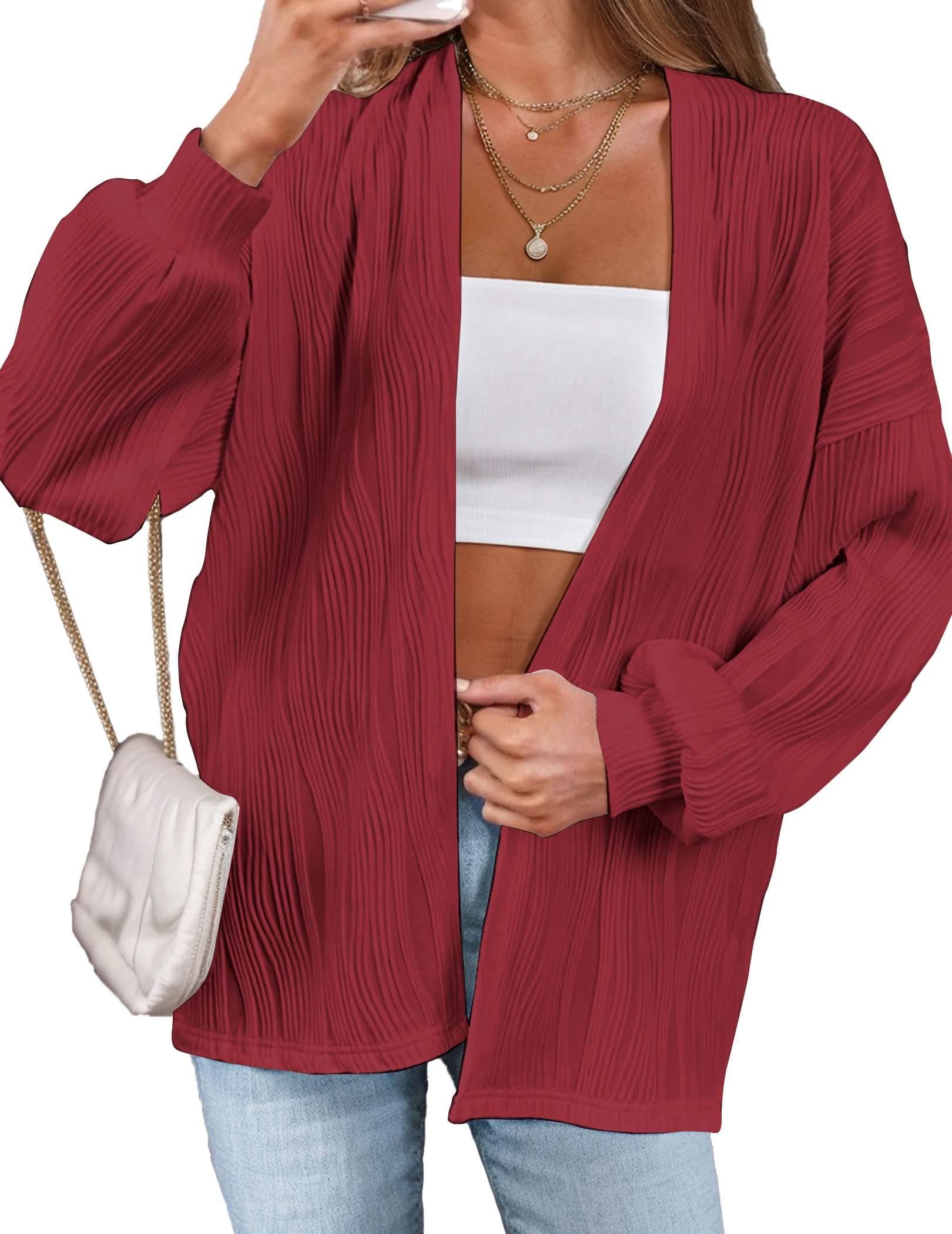 Misakia Women'S Cardigan Open Front Lightweight Long Sleeve Soft Drape Cardigan Casual Outwear Spring Summer Outfits Clothes Jackets Red L