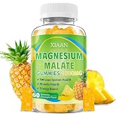 XIAAN Magnesium Malate Gummies 1000mg, Chewable Magnesium Malate Supplements with CoQ10, L-Theanine &amp; Vitamin B6 for Energy Boost &amp; Muscle Health, Sugar-Free/Vegan, Pineapple Flavor 60 Count